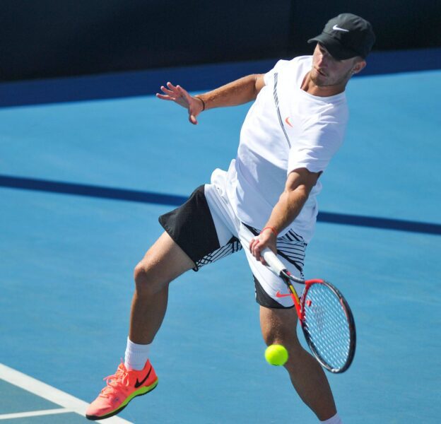 Tennis player hitting a ball at the Launceston Regional Tennis Centre